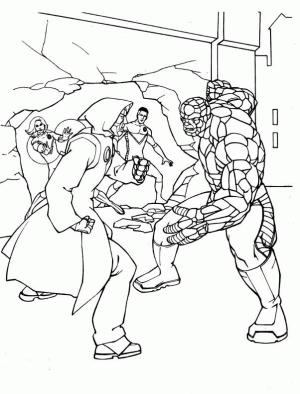 Fantastik Dörtlü boyama sayfası,  coloring page, Fantastic Four and Dr. Doom Fighting, 