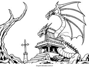 Fantasy Dragon  boyama sayfası – el becerilerini geliştirir, boyama çalışması