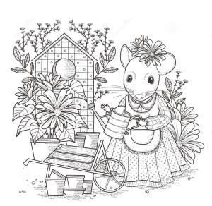 Fare boyama sayfası,  coloring page, Çiçekli Fare, 