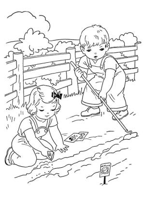 Çiftlik boyama sayfası,  coloring page, İki Erkek, Tarım, 