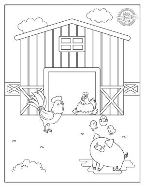 Çiftlik boyama sayfası,  coloring page, Çiftlikte Tavuk ve Domuz, 