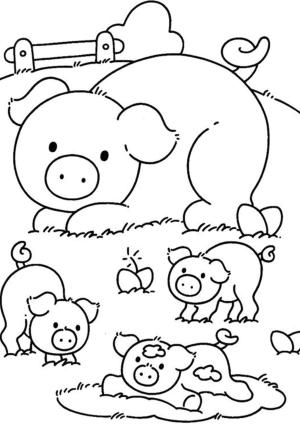 Çiftlik boyama sayfası,  coloring page, Aile Domuz Çiftliği, 