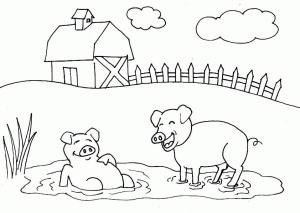 Çiftlik boyama sayfası,  coloring page, Çiftlikte İki Domuz, 