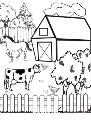 Çiftlik boyama sayfası,  coloring page, İnek, Tavuk, Çiftlikte At, 