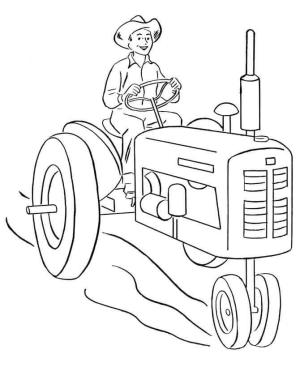 Çiftlik boyama sayfası,  coloring page, Çiftlikte Traktörün üzerinde Oturan Çiftlik, 