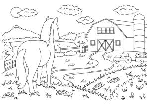 Çiftlik boyama sayfası,  coloring page, Çiftlikte arayan At, 