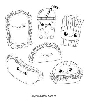 Fast Food boyama sayfası – boyama etkinliği, çocuk aktivitesi