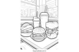Fast Food boyama sayfası – çizgi film temalı, basit çizim