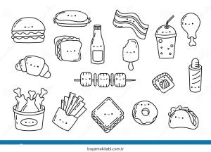 Fast Food boyama sayfası – sevimli karakter, sanatsal çalışma
