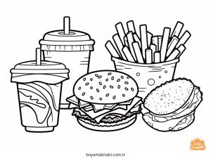 Fast Food boyama sayfası – kolay boyama, eğitici aktivite