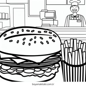 Fast Food boyama sayfası – eğlenceli etkinlik, el becerilerini geliştirir