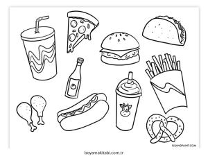 Fast Food boyama sayfası – çocuklar için, çizgi film temalı