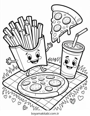 Fast Food boyama sayfası – ücretsiz yazdır, boyama etkinliği