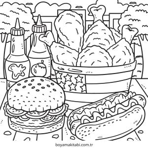 Fast Food boyama sayfası – eğlenceli etkinlik, el becerilerini geliştirir