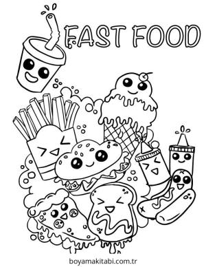 Fast Food boyama sayfası – kolay boyama, eğitici aktivite