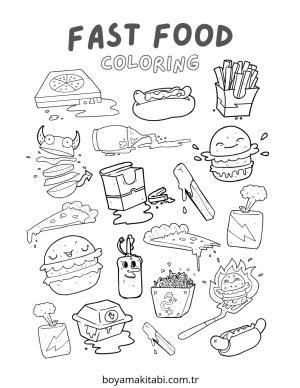 Fast Food boyama sayfası – eğitici aktivite, yaratıcılık