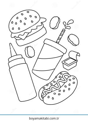 Fast Food boyama sayfası – evde etkinlik, ücretsiz yazdır