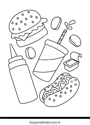 Fast Food boyama sayfası – sanatsal çalışma, çocuklar için