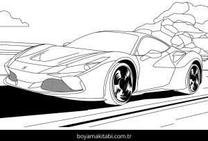 Ferrari boyama sayfası – sevimli karakter, sanatsal çalışma