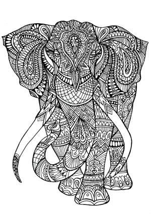 Fil boyama sayfası, Elephants coloring page, Havalı Fil Mandala, 