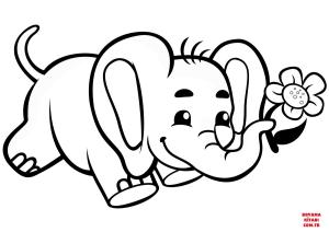 Fil boyama sayfası, Elephants coloring page, , elephants cute baby elephant with flower 