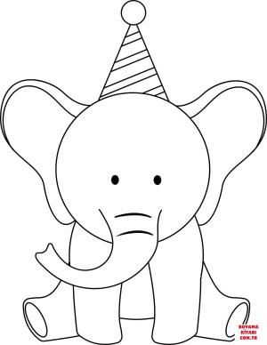 Fil boyama sayfası, Elephants coloring page, , elephants cute elephant with party hat 