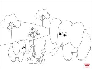 Fil boyama sayfası, Elephants coloring page, , elephants elephants planting a tree 