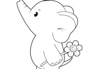 Fil boyama sayfası, Elephants coloring page, Elephant holding Flower, 