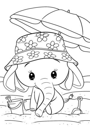 Fil boyama sayfası, Elephants coloring page, Sahilde Bebek Fil, 