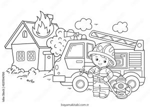 Fire Truck boyama sayfası – kolay boyama, eğitici aktivite