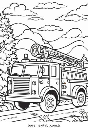 Fire Truck boyama sayfası – PDF indir, sevimli karakter