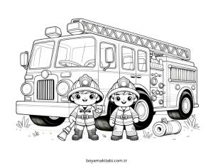 Fire Truck boyama sayfası – çocuklar için, çizgi film temalı