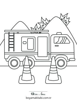 Fire Truck boyama sayfası – keyifli zaman, renkli çizimler