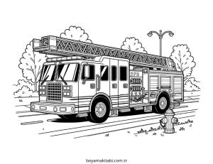 Fire Truck boyama sayfası – sevimli karakter, sanatsal çalışma