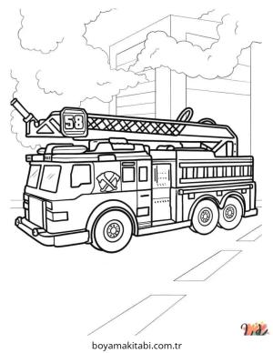 Fire Truck boyama sayfası – renkli çizimler, okul öncesi