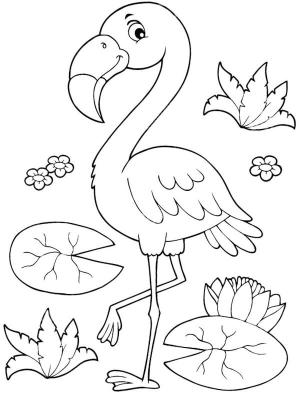 Flamingo boyama sayfası,  coloring page, Yapraklı Gülen Flamingolar, 