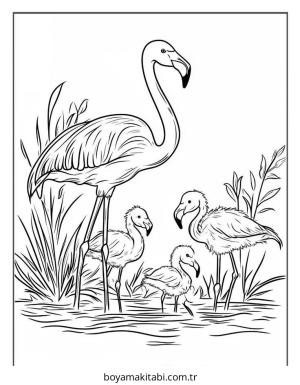 Flamingo boyama sayfası – kolay boyama, eğitici aktivite