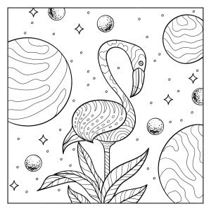 Flamingo boyama sayfası,  coloring page, Uzayda Flamingo, 