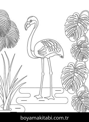 Flamingo boyama sayfası – kolay boyama, eğitici aktivite