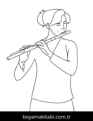 Flüt boyama sayfası – sevimli karakter, sanatsal çalışma