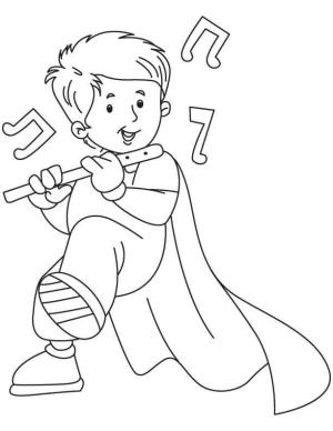 Flüt boyama sayfası,  coloring page, Flüt çalan çocuk, 