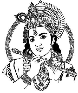 Flüt boyama sayfası,  coloring page, Krishna Flüt Çalıyor, 