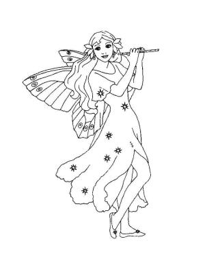 Flüt boyama sayfası,  coloring page, Peri Flüt çalıyor, 