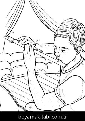 Flüt boyama sayfası – el becerilerini geliştirir, boyama çalışması