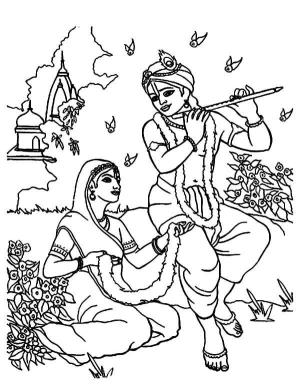 Flüt boyama sayfası,  coloring page, Radha için Flüt Çalan Shri Krishna Janmashtami, 