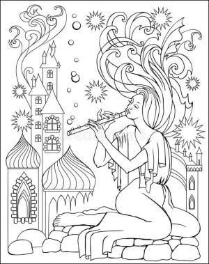 Flüt boyama sayfası,  coloring page, Küçük Kız Flüt Çal, 