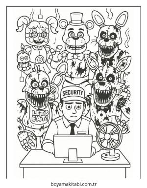 FNAF boyama sayfası – çizgi film temalı, basit çizim