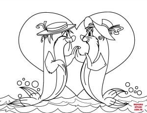 Fok Balığı boyama sayfası, Seals coloring page, , seals cartoon seals in love 