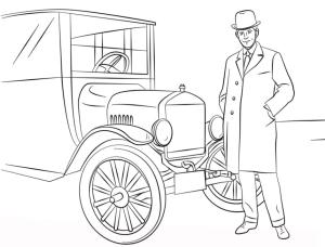 Ford boyama sayfası,  coloring page, Henry Ford Ve Model T Araba, 