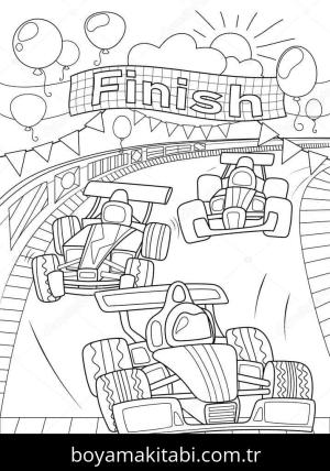 Formula 1 boyama sayfası – kolay boyama, eğitici aktivite